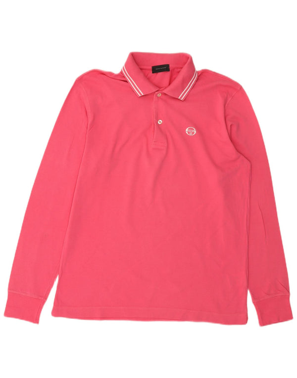 Sergio Tacchini Mens Long Sleeve Polo Shirt Small Pink Cotton