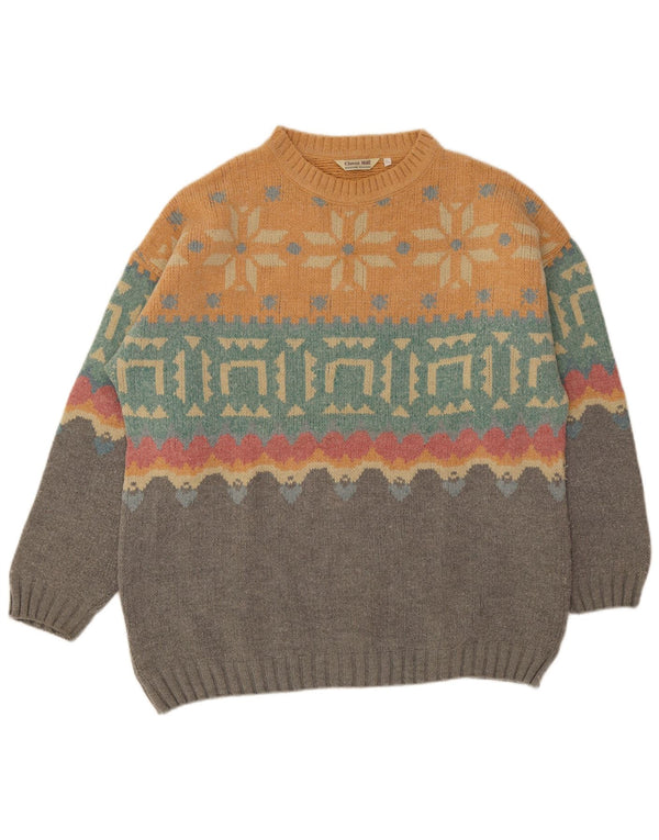 Vintage Mens Crew Neck Jumper Sweater XL Multicoloured Fair Isle Wool