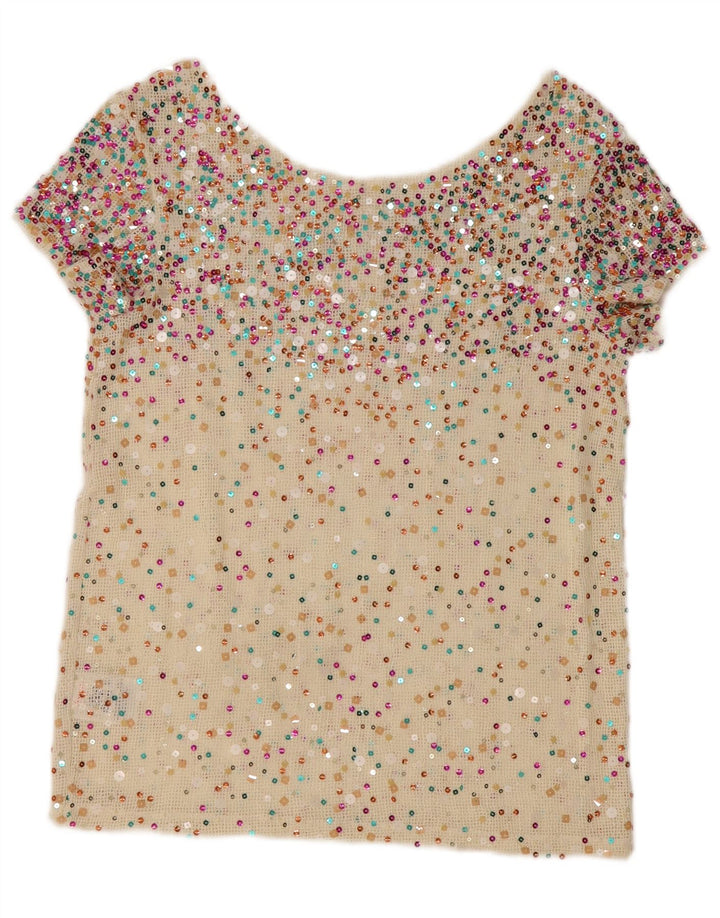 GUESS Womens Sequin Crochet Blouse Top UK 10 Small Off White Polyester