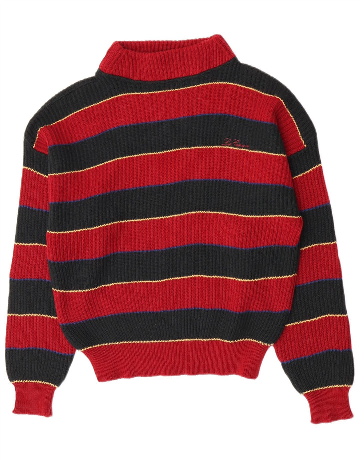 Les Copains Mens Turtle Neck Jumper Sweater Medium Red Striped Wool