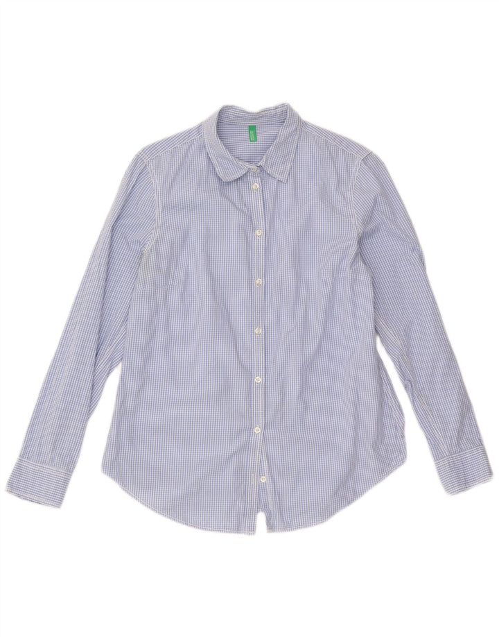 Benetton Womens Shirt UK 12 Medium Blue Gingham