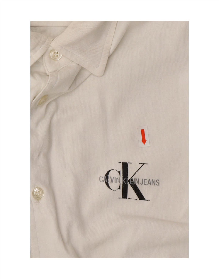 CALVIN KLEIN JEANS Mens Slim Fit Shirt Medium White Cotton Vintage Calvin Klein Jeans and Second-Hand Calvin Klein Jeans from Messina Hembry 