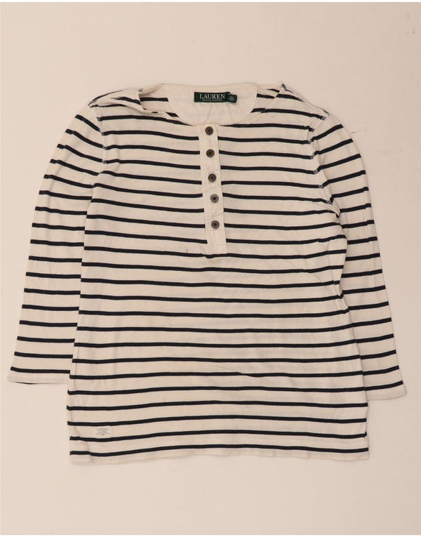Ralph Lauren Womens Top 3/4 Sleeve UK 12 Medium White Striped Cotton