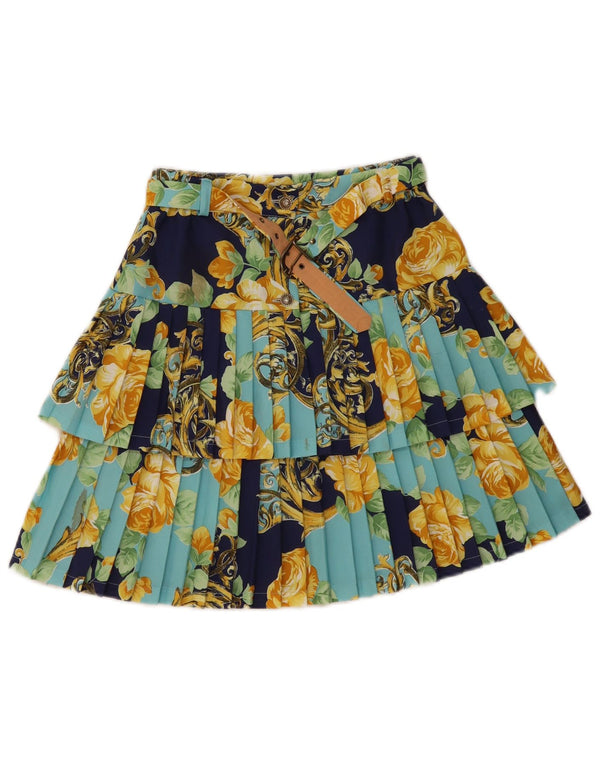 Vintage Womens Knife Pleated Skirt W26 Small Multicoloured Floral