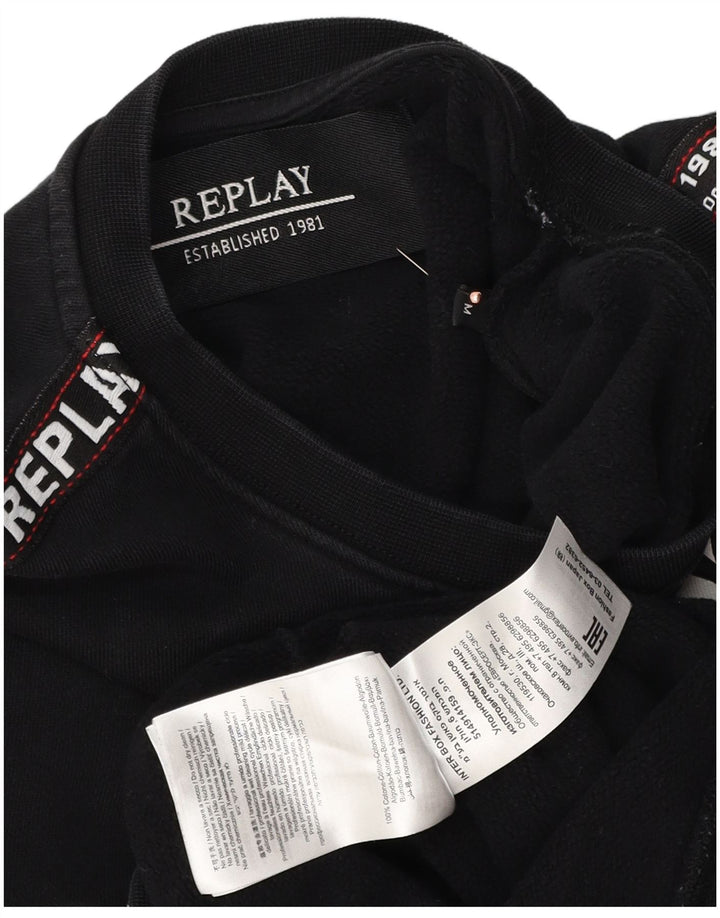 REPLAY Mens Graphic Sweatshirt Jumper Medium Black Cotton