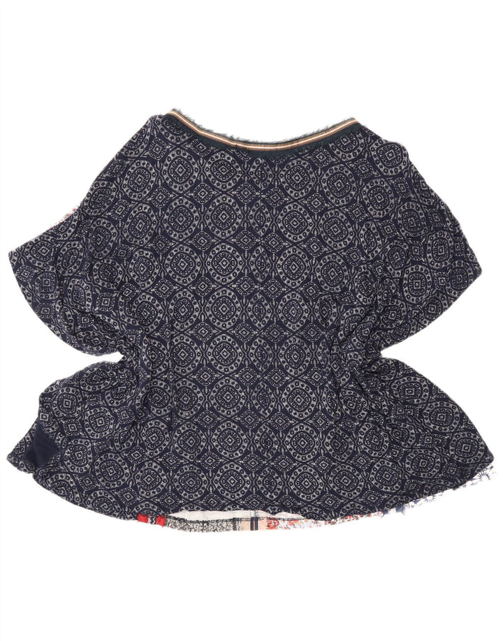 Desigual Womens Poncho Blouse Top UK 14 Large Navy Blue Patchwork Bohemian