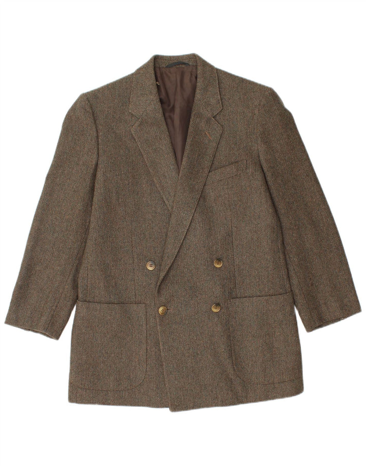 Vintage Mens Double Breasted Blazer Jacket IT 48 Medium Green Herringbone