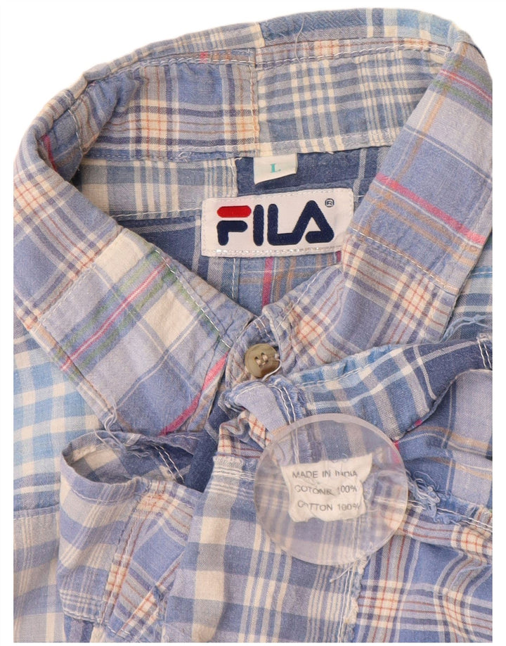 FILA Mens Short Sleeve Shirt Large Blue Patchwork Cotton