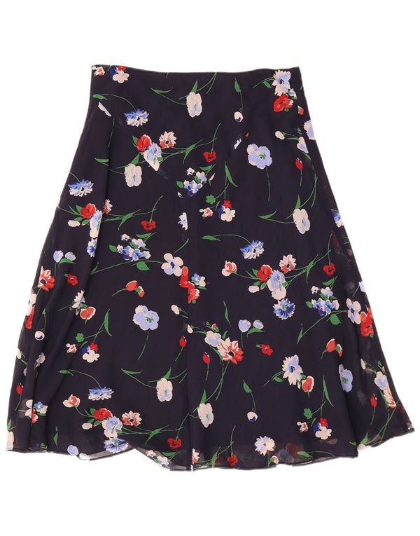 Chaps Womens A-Line Skirt US 10 Large W30 Navy Blue Floral Polyester
