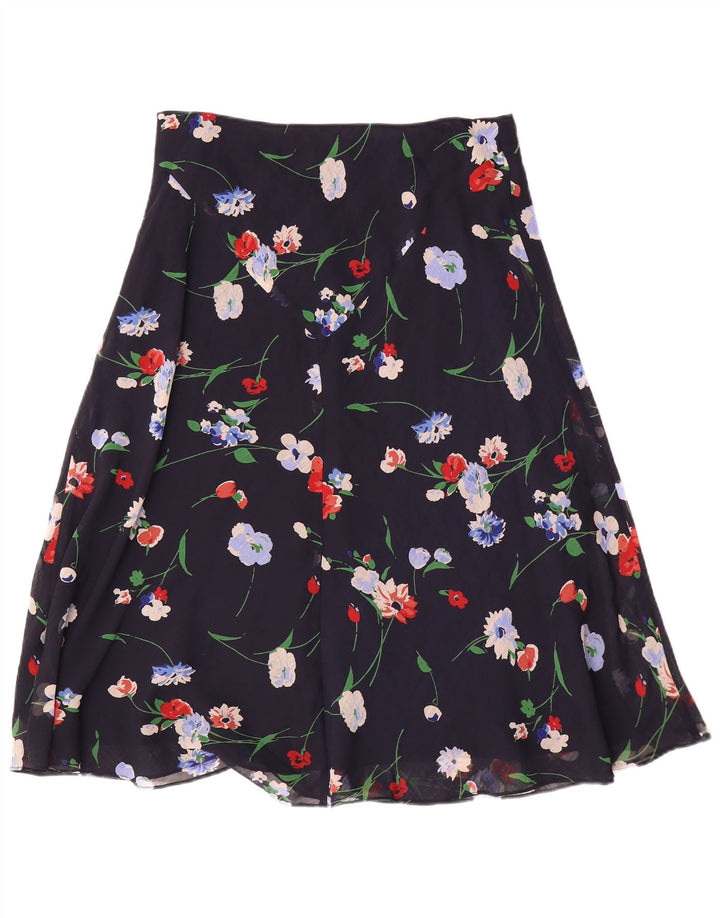 Chaps Womens A-Line Skirt US 10 Large W30 Navy Blue Floral Polyester