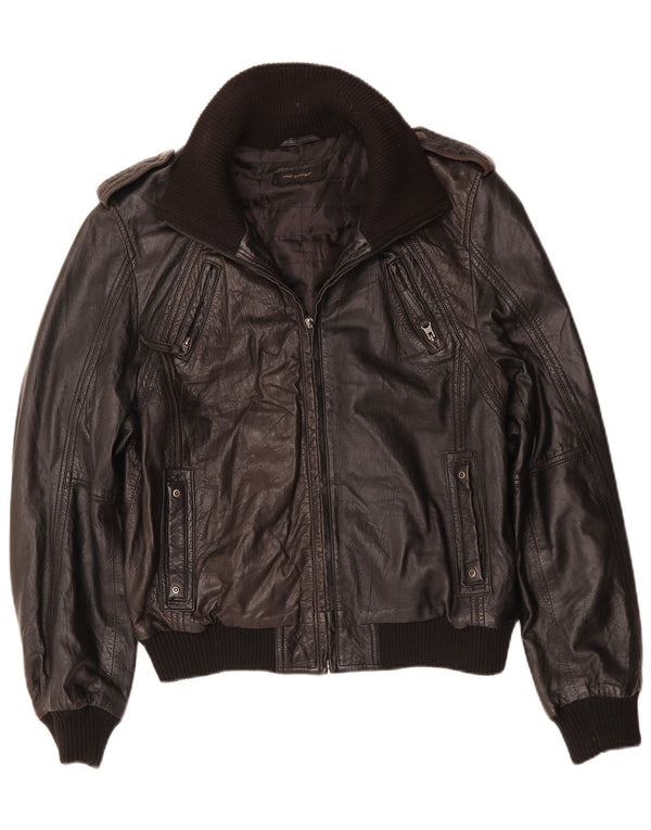 Vintage Mens Military Bomber Leather Jacket UK 38 Medium Black Leather