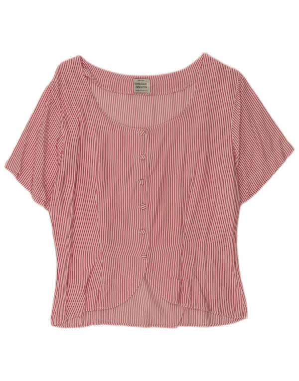 Benetton Womens Short Sleeve Shirt Blouse IT 44 Medium Red Pinstripe