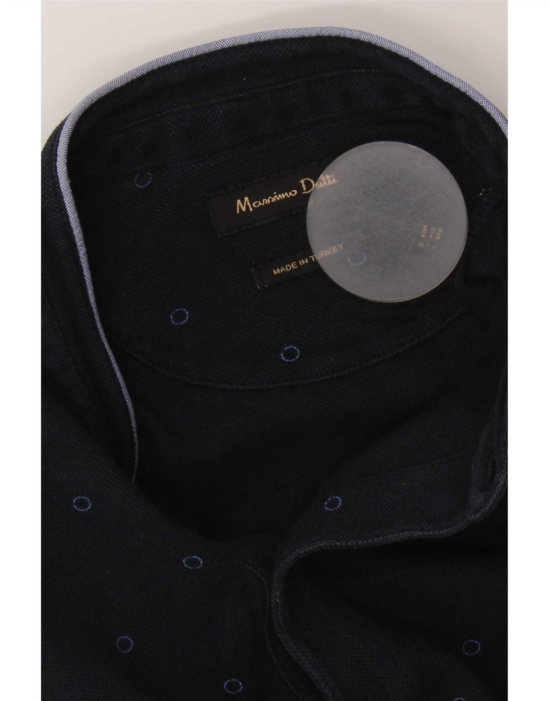 Massimo Dutti Mens Polo Shirt Large Navy Blue Spotted