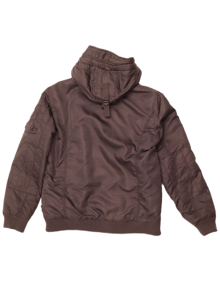 INDIGO Mens Hooded Bomber Jacket UK 40 Large Grey Nylon