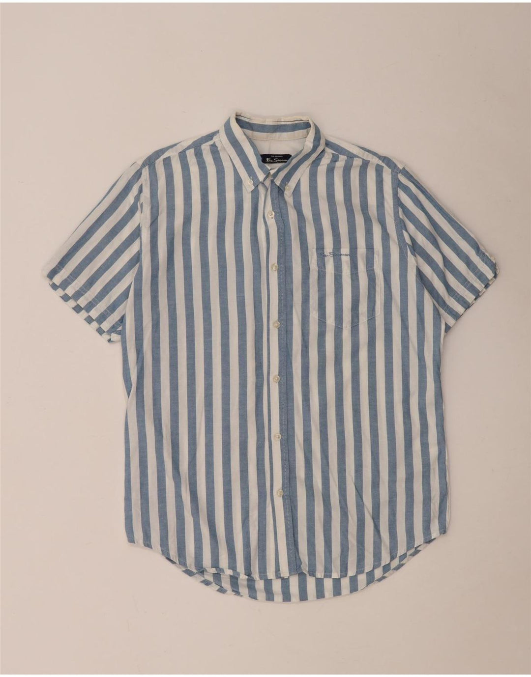 Ben Sherman Mens Short Sleeve Shirt Medium Blue Striped Cotton