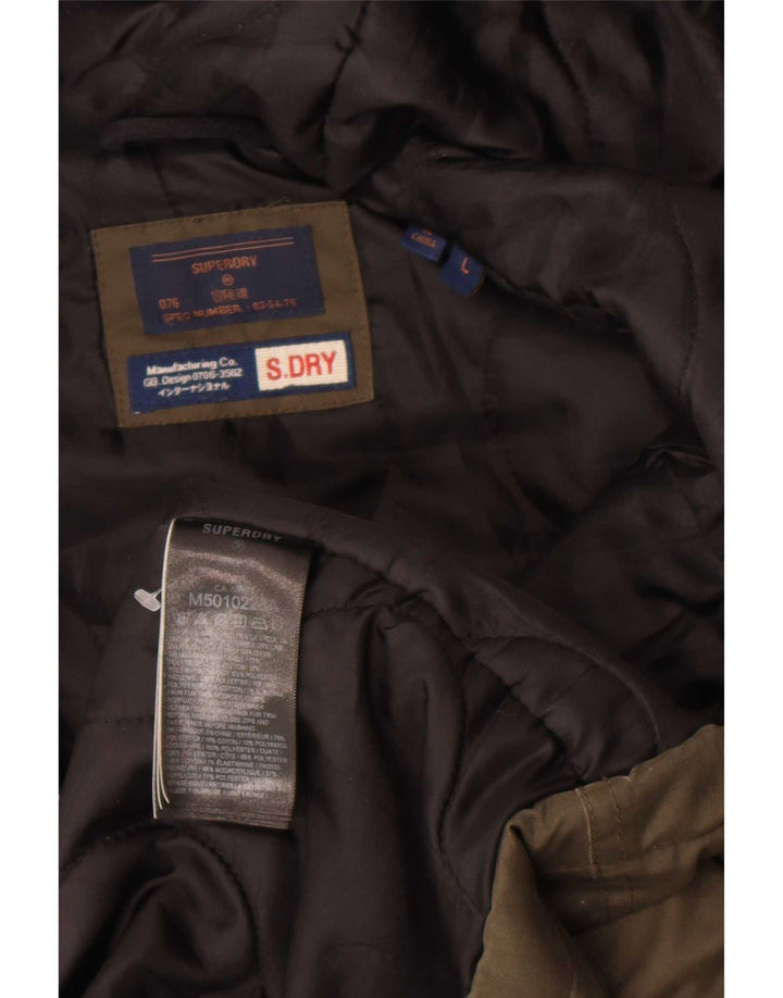 Superdry Mens Hooded Parka Jacket UK 40 Large Khaki Polyester