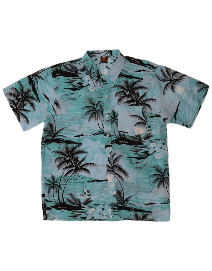 VINTAGE Mens Short Sleeve Shirt 2XL Blue Polyester Hawaiian