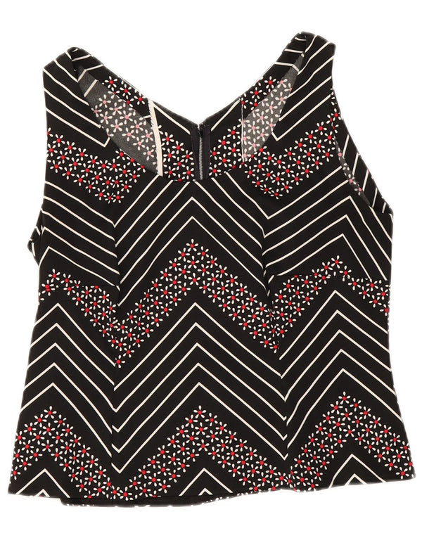 Vintage Womens Crop Sleeveless Blouse Top UK 12 Medium Black Chevron