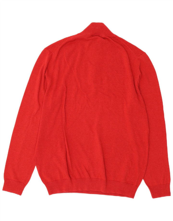 CREW CLOTHING Mens Zip Neck Jumper Sweater 2XL Red Cotton
