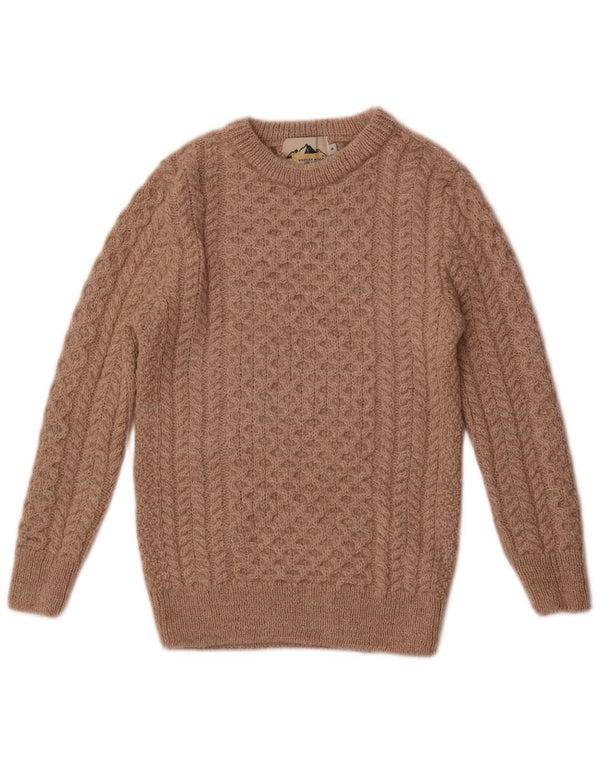 Vintage Womens Boat Neck Jumper Sweater UK 10 Small Beige Merino Wool