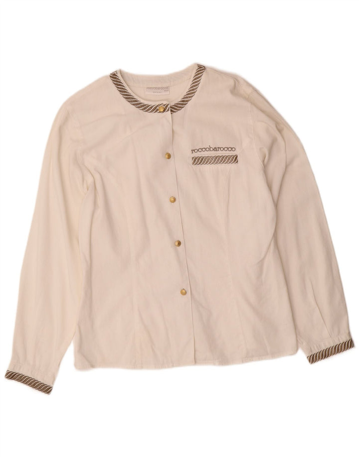 ROCCOBAROCCO Womens Shirt Blouse IT 46 Large White Striped Cotton