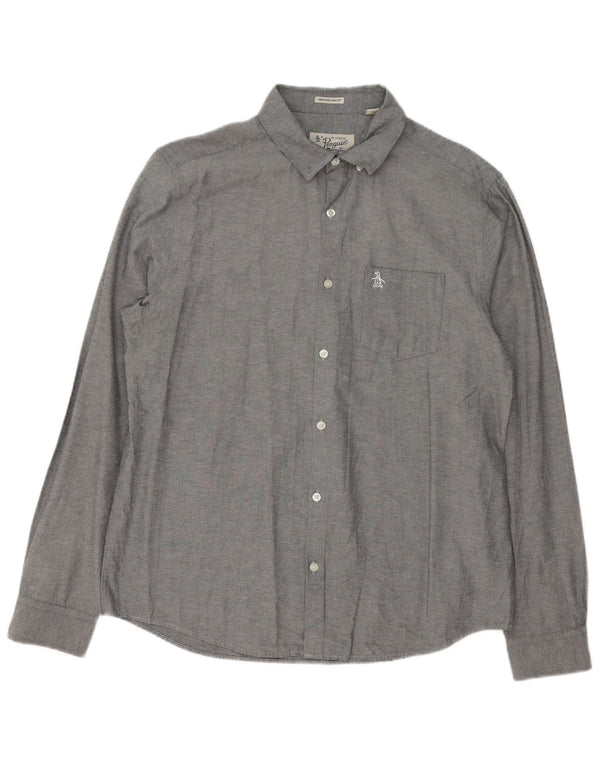 Penguin Mens Heritage Slim Fit Shirt Large Grey Flecked