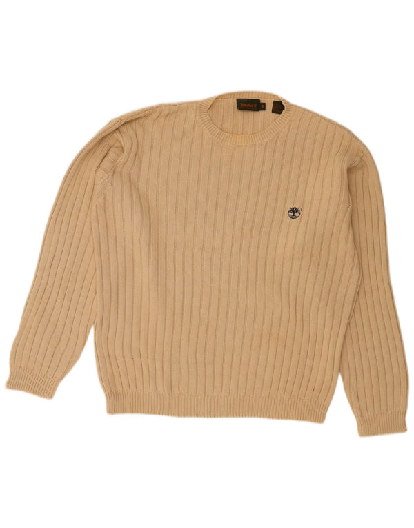 Timberland Mens Crew Neck Jumper Sweater Medium Beige Cotton