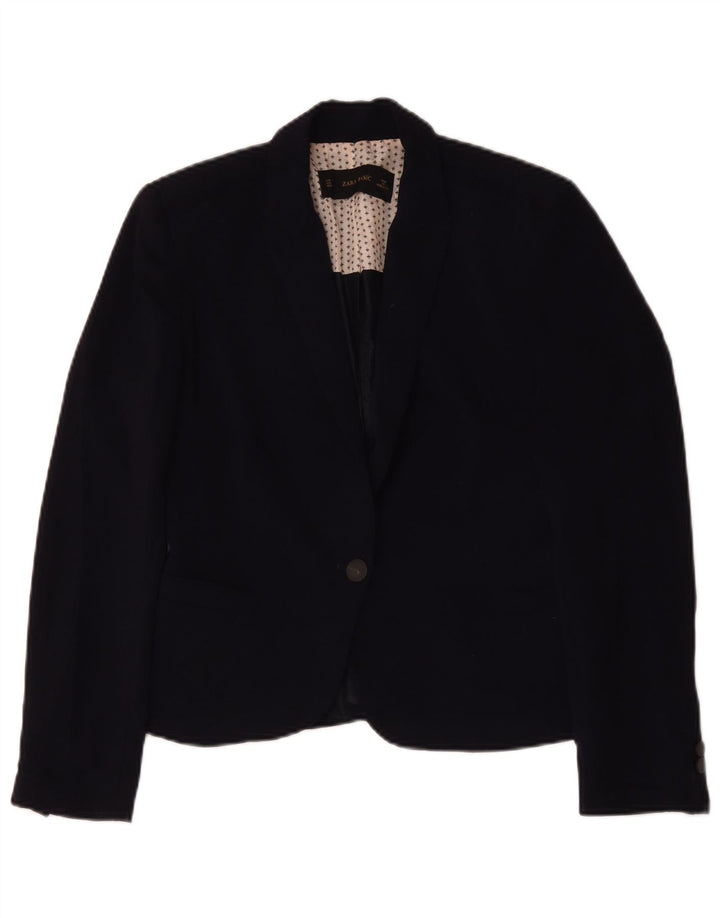 Zara Womens 1 Button Blazer Jacket UK 14 Medium Navy Blue