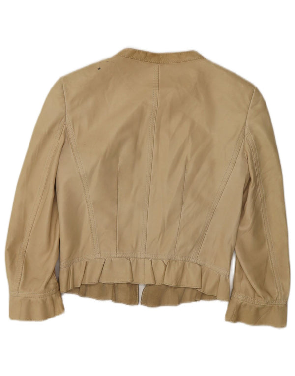 Valentino Womens Crop Leather Jacket IT 40 Small Beige Leather
