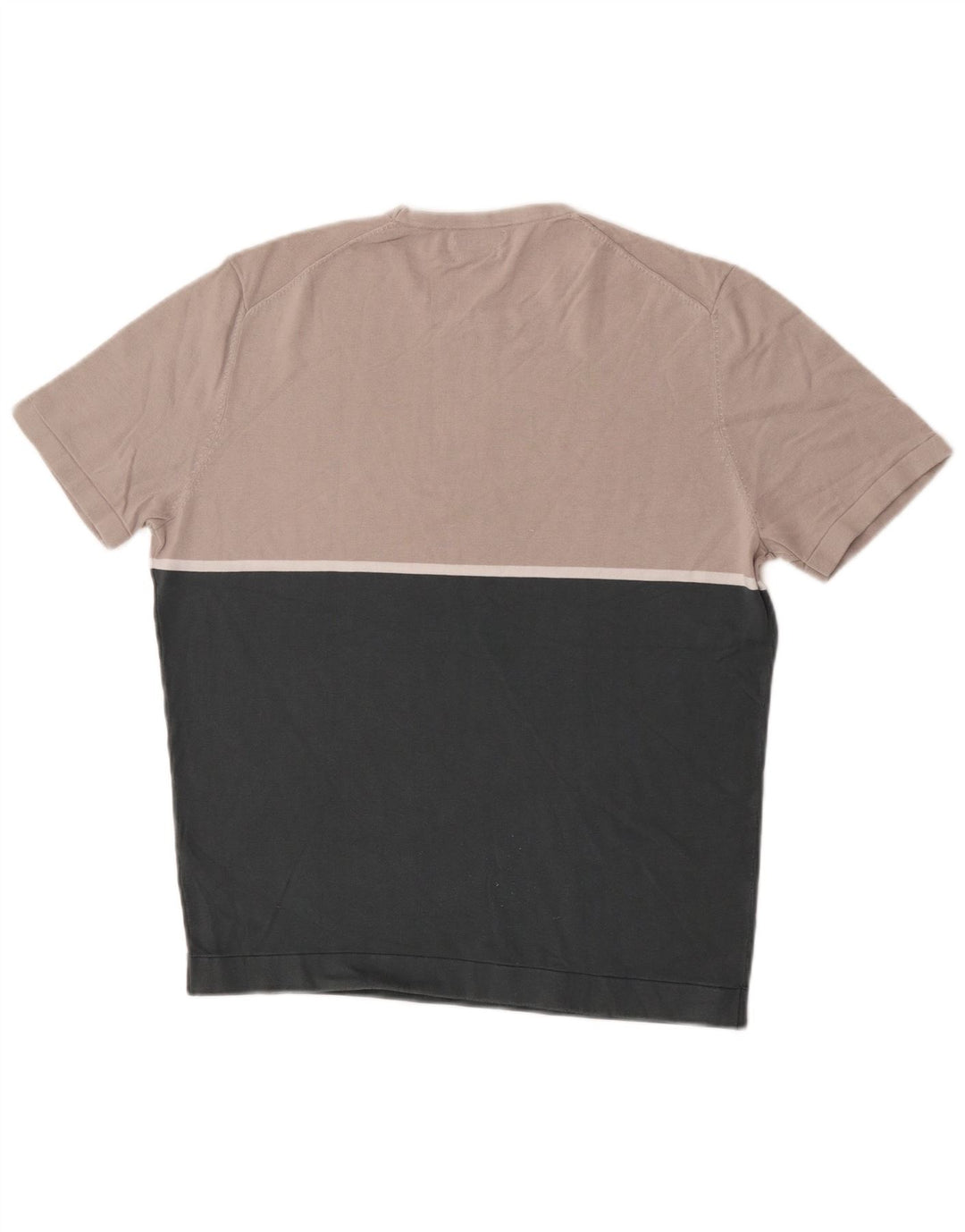 Massimo Dutti Mens T-Shirt Top Medium Green Colourblock Cotton