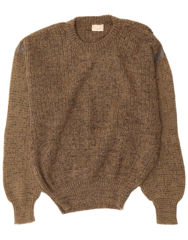 Vintage Mens Crew Neck Jumper Sweater Medium Khaki Flecked