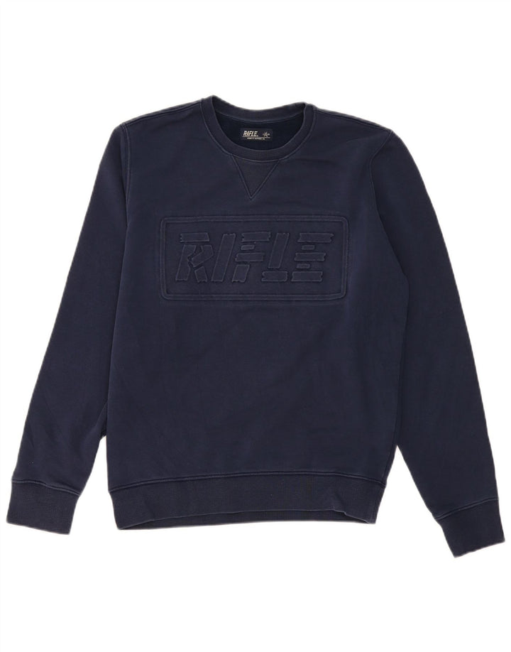 Rifle Mens Graphic Sweatshirt Jumper Medium Navy Blue Cotton