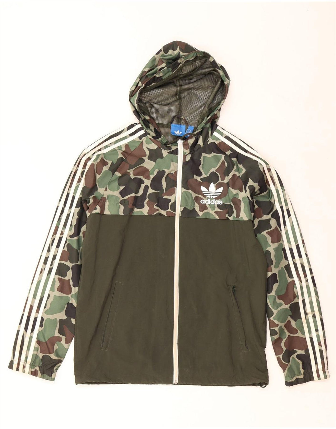 ADIDAS Mens Hooded Rain Jacket UK 38 Medium Khaki Camouflage Polyamide