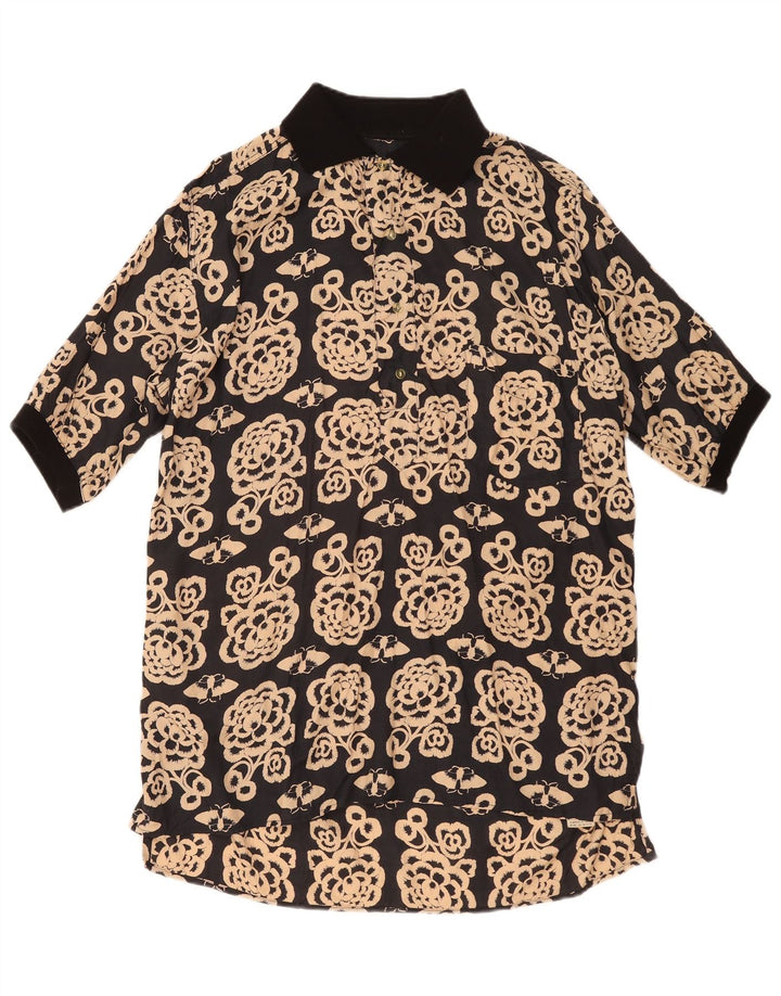 Vintage Mens Short Sleeve Pullover Shirt Medium Black Floral