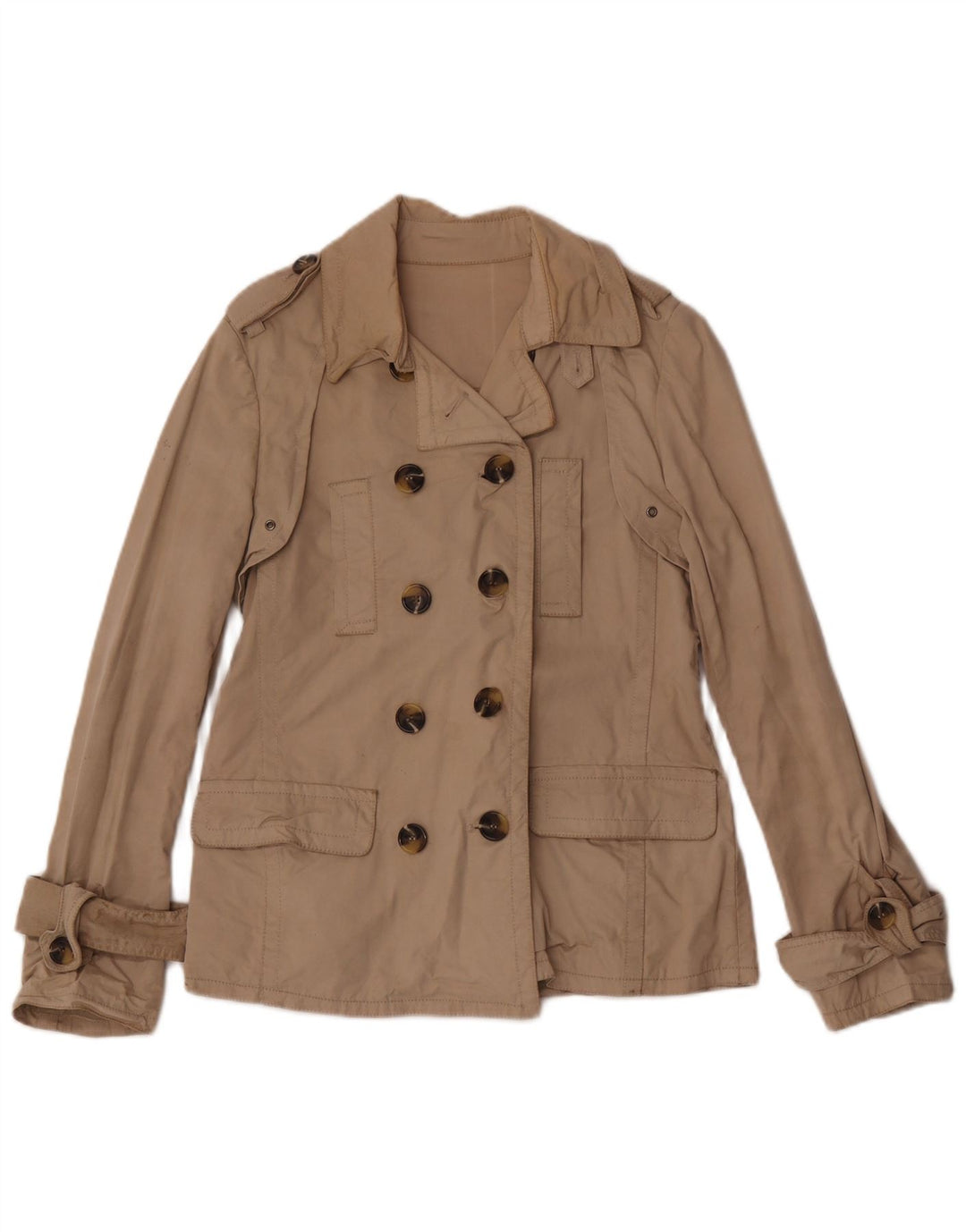 Massimo Dutti Womens Short Double Breasted Trench Coat UK 14 Medium Beige