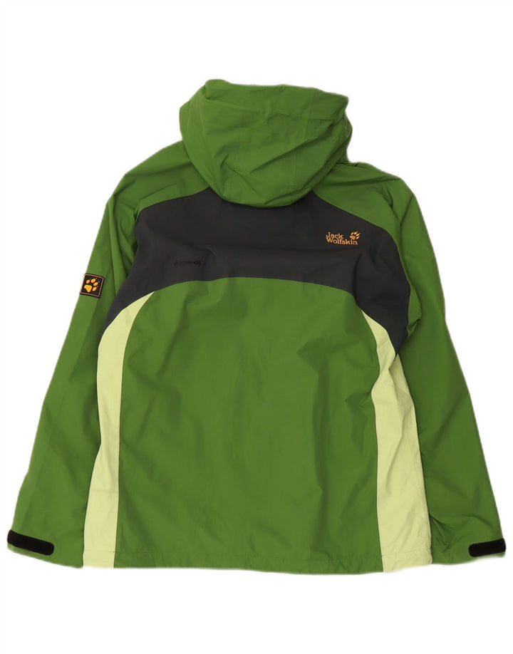 JACK WOLFSKIN Womens Hooded Rain Jacket UK 12 Medium Green Colourblock