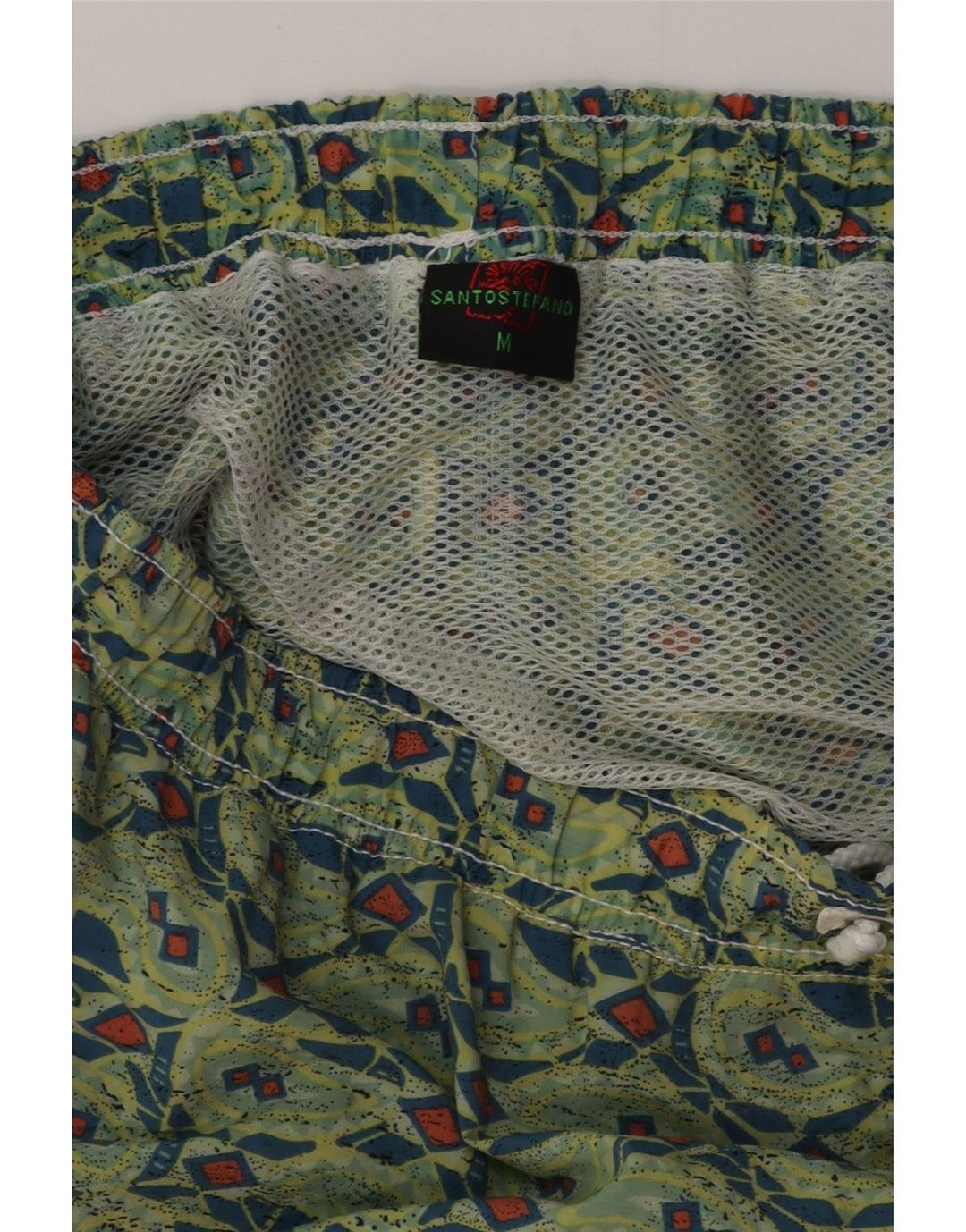 SANTO STEFANO Mens Swimming Shorts Medium  Green Geometric Polyamide
