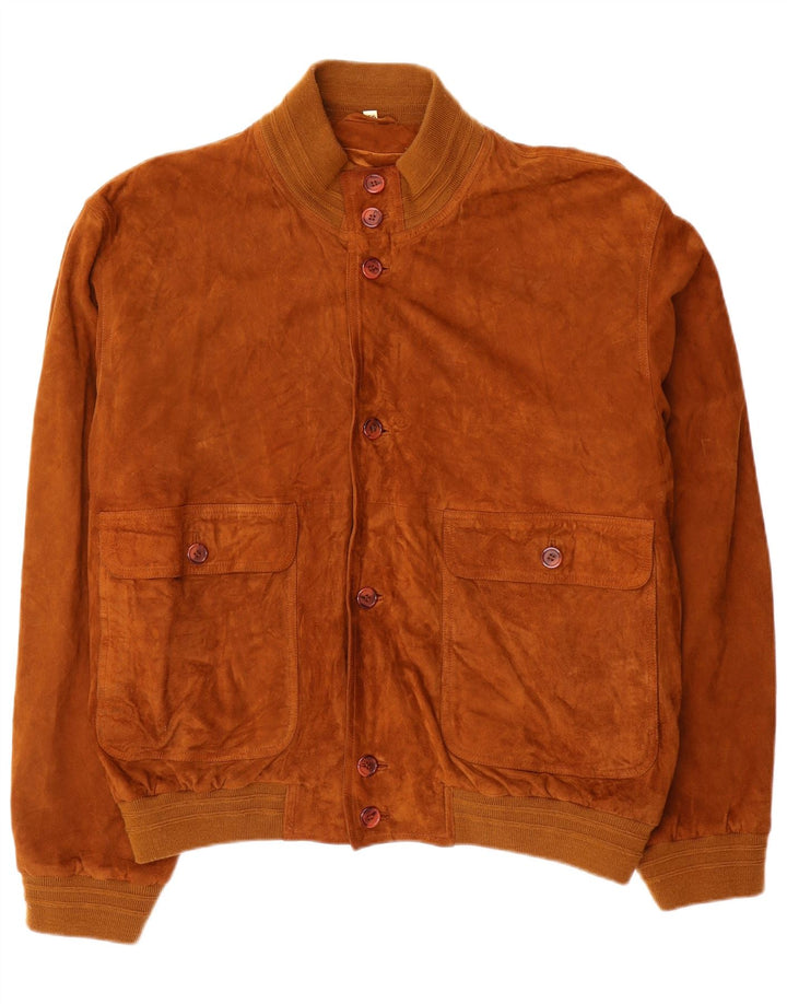 Vintage Mens Suede Bomber Jacket IT 56 3XL Brown Leather