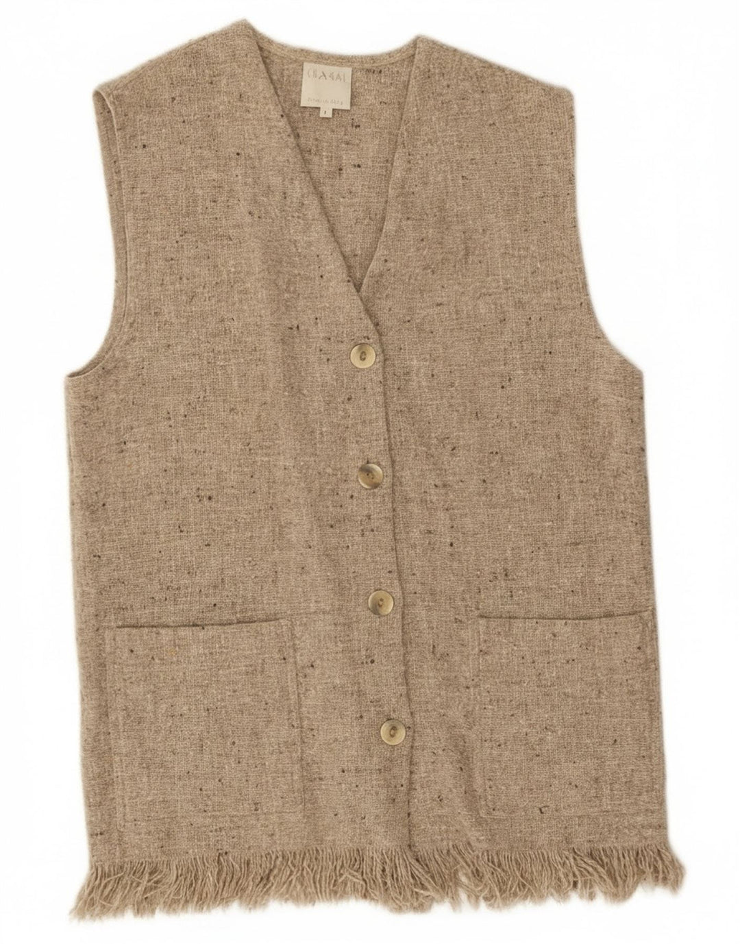 Vintage Womens Sleeveless Cardigan Sweater UK 14 Medium Grey Flecked Wool