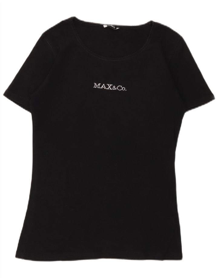 MAX & CO. Womens Graphic T-Shirt Top UK 12 Medium Black Cotton