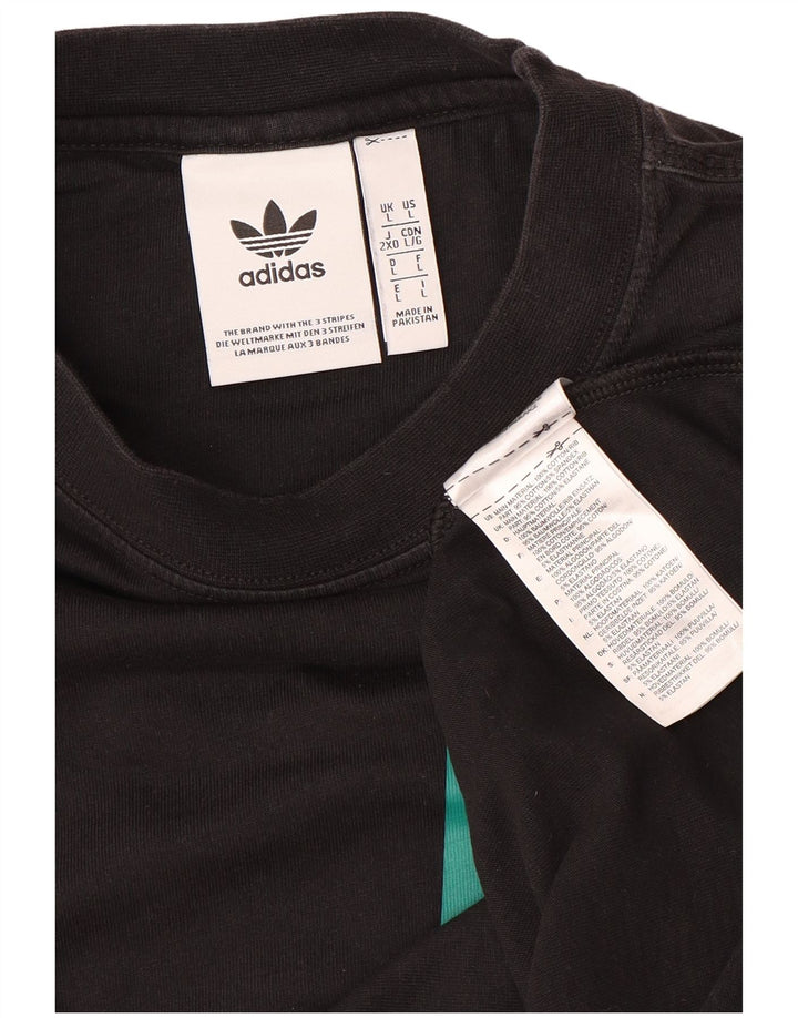 ADIDAS Mens Graphic Top Long Sleeve Large Black Colourblock Cotton