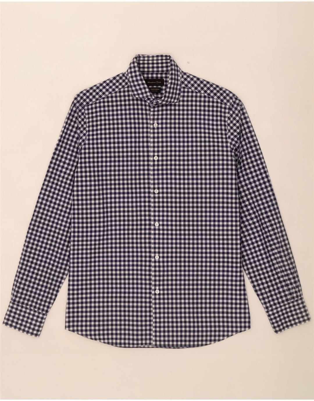 Massimo Dutti Mens Shirt Medium Navy Blue Gingham