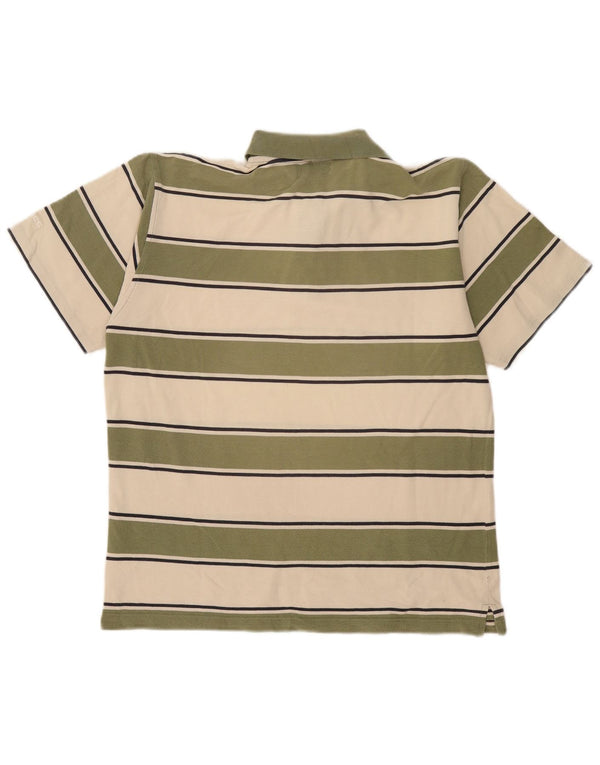 Asics Mens Polo Shirt Medium Khaki Striped Cotton
