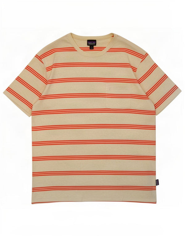 Patagonia Mens T-Shirt Top Large Yellow Striped Cotton