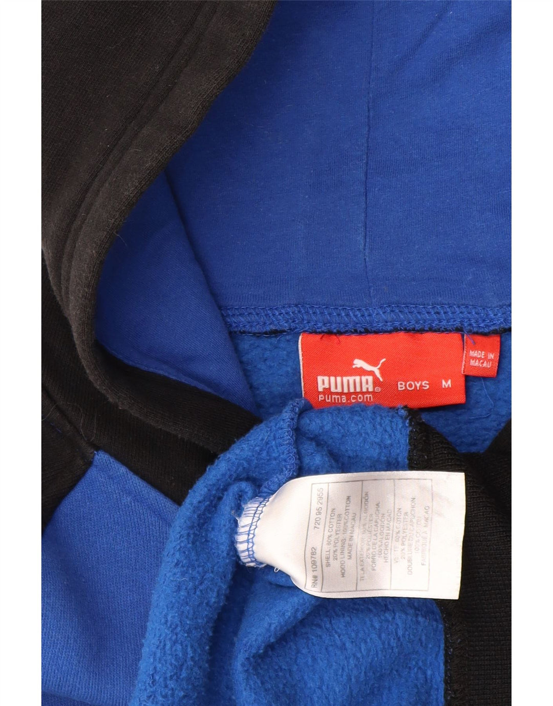 PUMA Boys Oversized Hoodie Jumper 9-10 Years Medium  Blue Colourblock Vintage Puma and Second-Hand Puma from Messina Hembry 