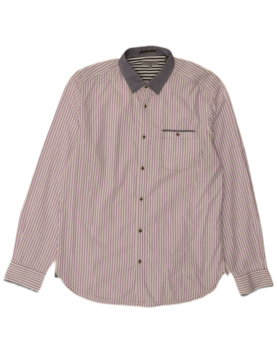 Ted Baker Mens Shirt Size 4 Large Purple Pinstripe Cotton