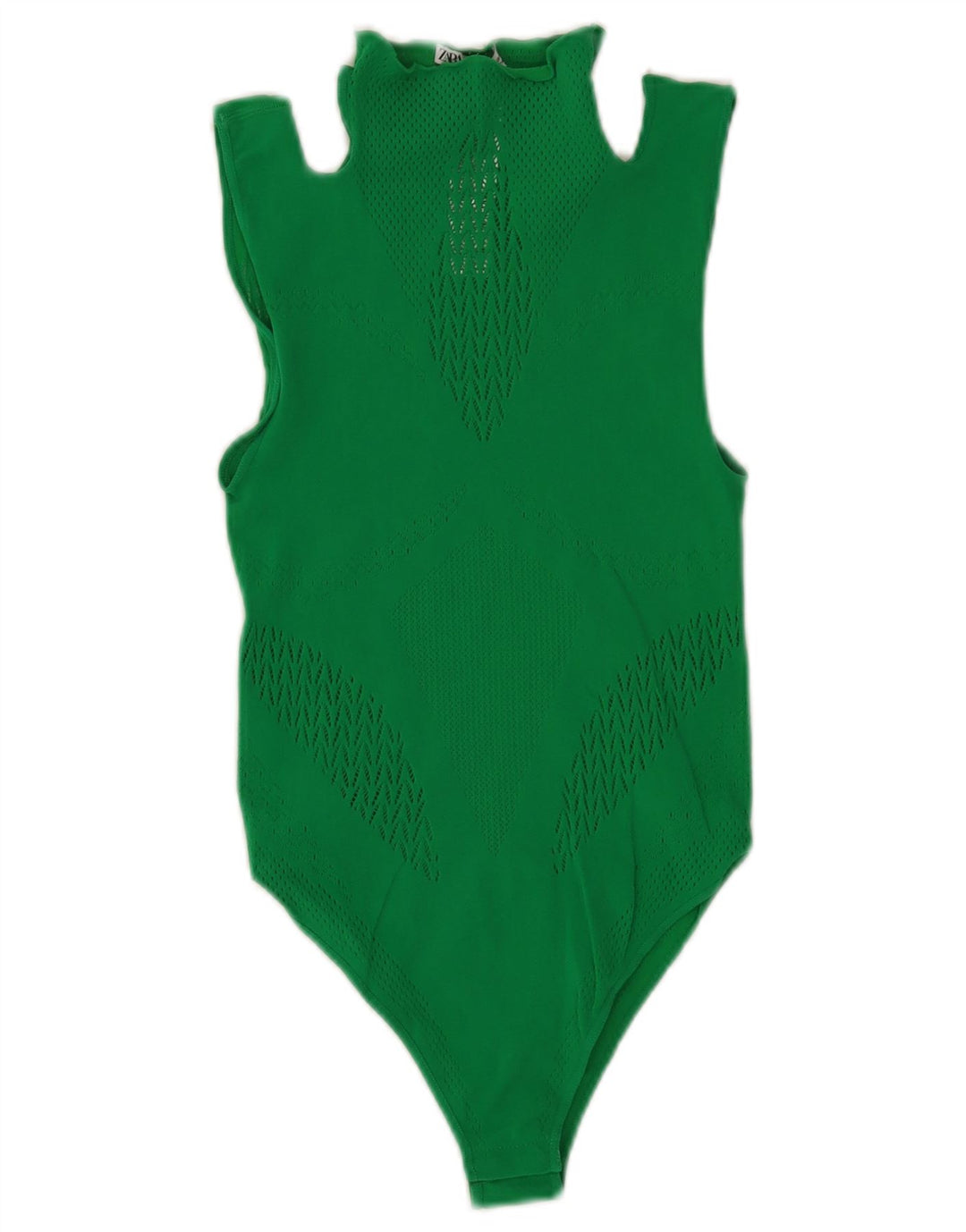 Zara Womens Off Shoulder Bodysuit UK 12 Medium Green Polyamide