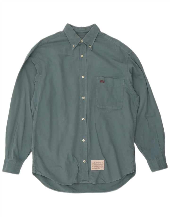 THINK PINK Mens Shirt Size 39 15 1/2 Medium Green Cotton