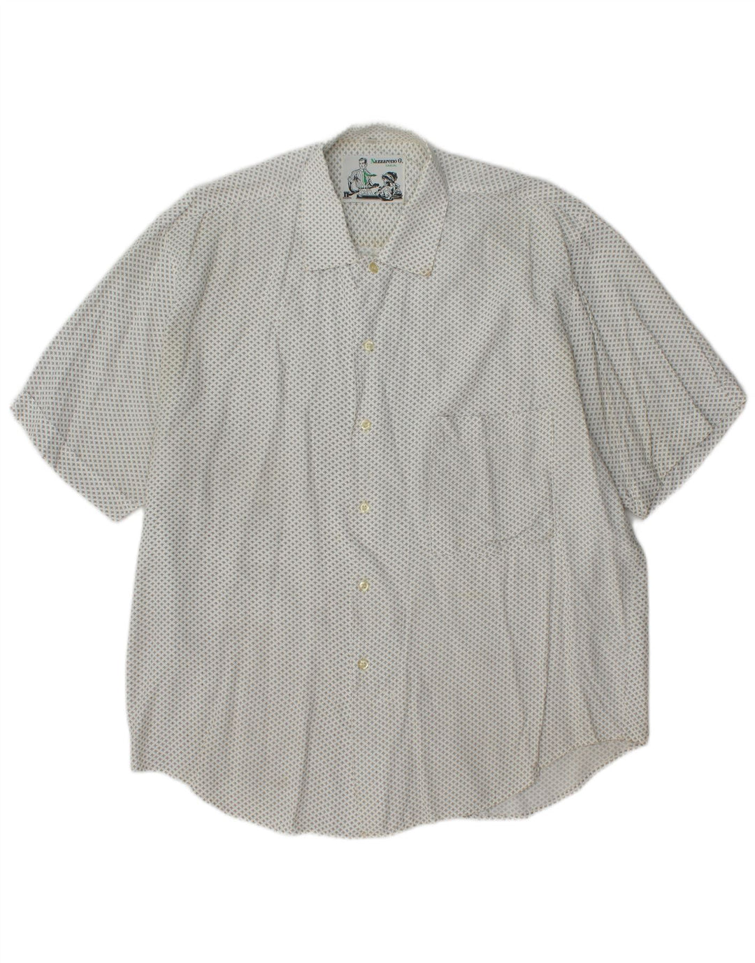 NAZZARENO G. Mens Short Sleeve Shirt Medium White Spotted Viscose