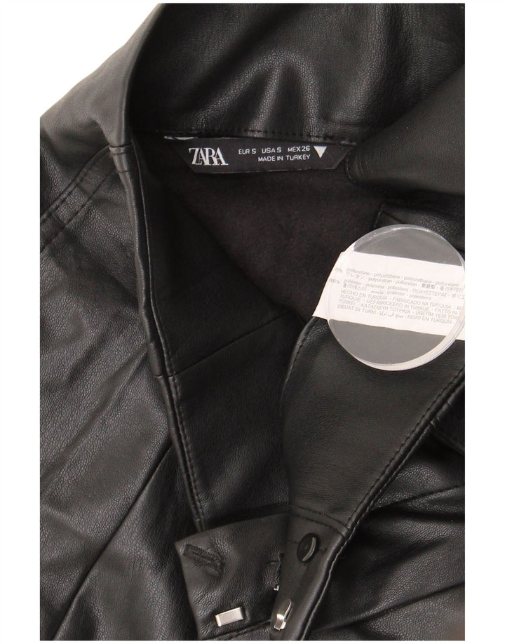Zara Womens Faux Leather Mini Skirt Small W26  Black Polyurethane